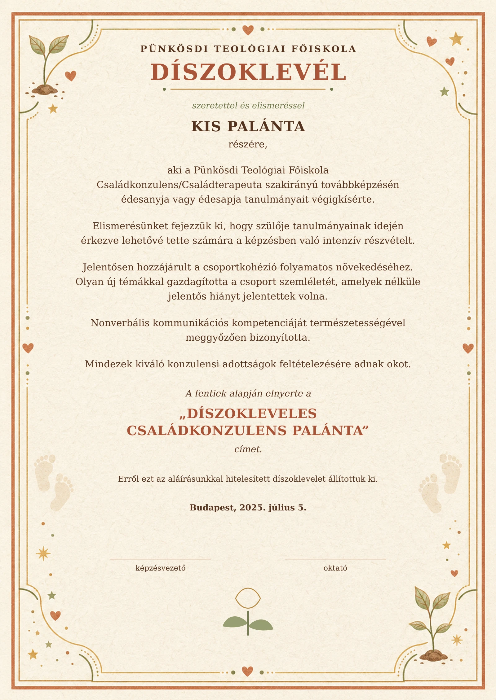Fiktív Díszokleveles Családkonzulens Palánta díszoklevél